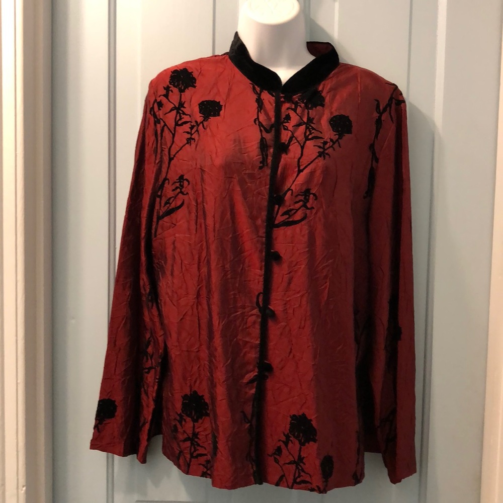 Gantos jacket shirt with black velvet flowers sz14